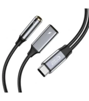Juodas Type-C - 3.5mm + Type-C PD60W/6A adapteris "Tech-Protect Ultraboost" kaina