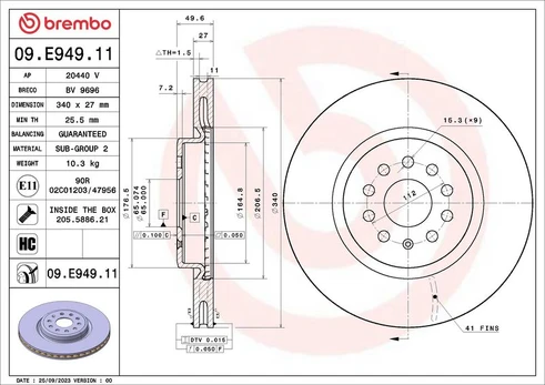 Stabdžių diskas BREMBO 09.E949.11