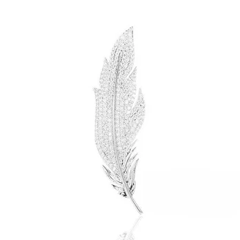 Troli Feather brooch with clear crystals Sidabrinis