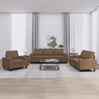 Sofa Sofos komplektas, 3 dalių, rudos spalvos, audinys