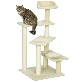"PawHut" draskyklė su sizalio stulpeliais, kačių draskyklė, kačių laipiojimo medis, kačių medis, smėlio spalvos, 50 x 50 x 100 cm