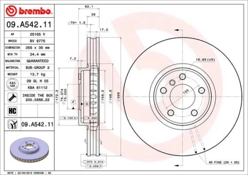 Stabdžių diskas BREMBO 09.A542.11