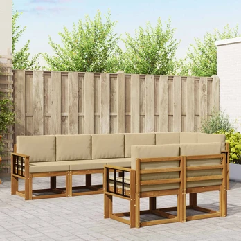Lauko sofos komplektas su pagalve 8 pcs Natūralus ir bežinis