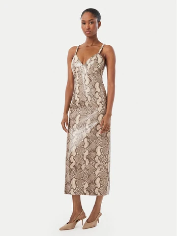 Bardot Dirbtinės odos suknelė Estine 60086DB1 Smėlio Slim Fit
