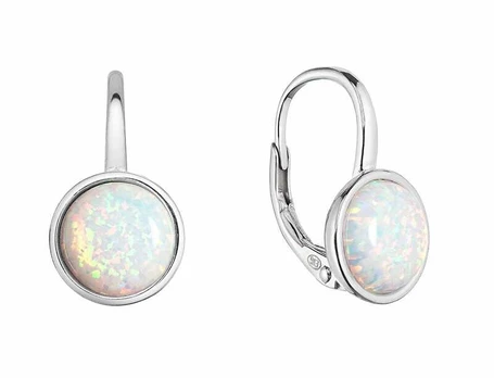 Evolution Group Sidabrinis dangling earrings with baltas synthetic opal 11466.1 baltas