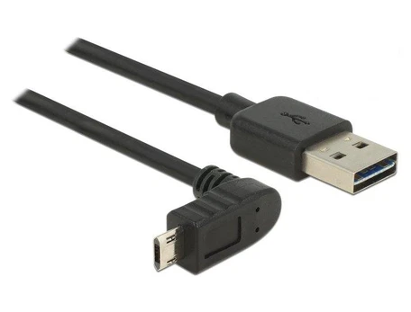 KABELIS USB MICRO(M) KAMPINIS GÓRA/DÓŁ->USB-A(M) 2.0 3M EASY-USB JUODA DELOCK