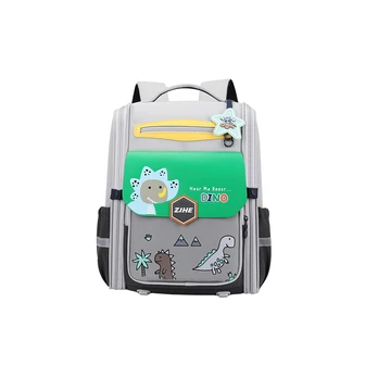 School Backpack With Dinosaurs Chest Strap Gray Green 21L 39cm