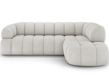 Tontano corner sofa with sleeping function and electrically extendable seat, white bouclé, right-hand side, Modern, White