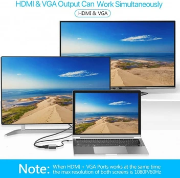 Riff 4in1 Adapter converter USB-C to HUB PD + HDMI + VGA + USB 3.0