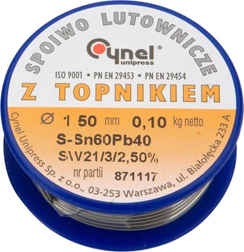 Cynel sn60Pb40 SW21/2,5% litavimo viela, 1,5 mm, 100 g