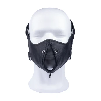 Red Leather Face Mask with Zip - Black, Adjustable Fit, Cowhide