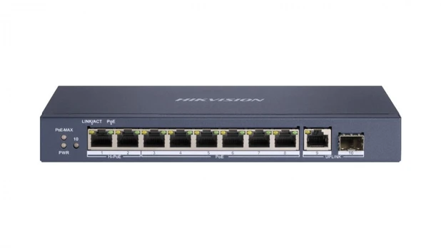10 prievadų, 8 PoE prievadų komutatorius Hikvision DS-3E0510HP-E