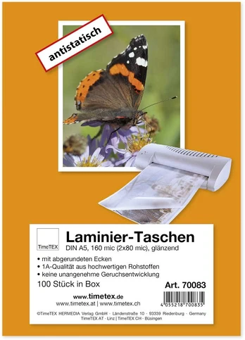 TimeTEX Laminavimo vokai A5 2x80 mic, blizgus paviršius, 100 vnt. (TT70083)