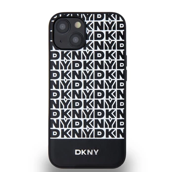 Dėklas DKNY PU Leather Repeat Pattern Bottom Stripe MagSafe Case for iPhone 14 Juodas
