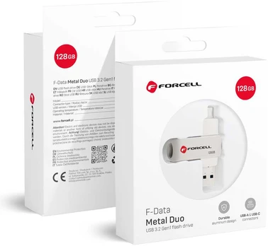 Atminties kortelė FORCELL F-DATA pendrive Metal Duo 128GB USB3.2 Gen 1 (USB A / Type C) sidabrinis
