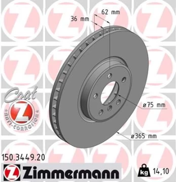 Stabdžių diskas ZIMMERMANN 150.3449.20