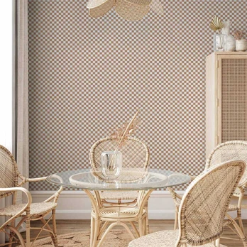 Artgeist Tapetas - Checkerboard Pattern - Brown-Baltas Grid with a Subtle Noise