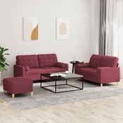 Sofa Sofos komplektas su pagalvėmis, 3 dalių, vyno, audinys kaina