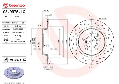 Stabdžių diskas BREMBO 08.9975.1X