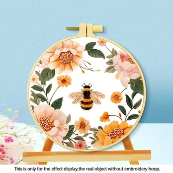 Siuvinėjimo rinkinys, Wreath Bee Two 11CT Medium Grid Three-Strand Embroidery 24*24cm