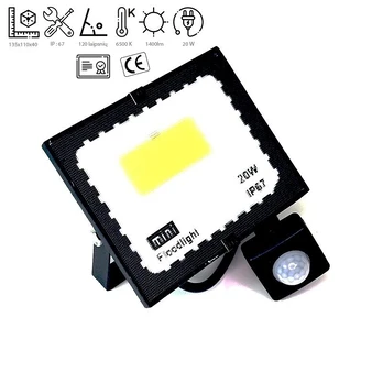 20w LED prožektorius su judesio davikliu 6500k mINI IP67
