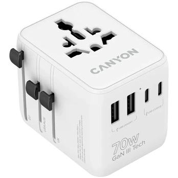 CANYON kelioninis adapteris OnTour 70 EU/JK/JAV/Australija 70W, baltas