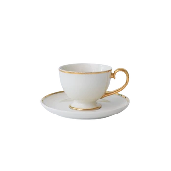 Puodelis su lėkštute Quality Ceramic Prima Gold, aukso/balta, 0.09 l