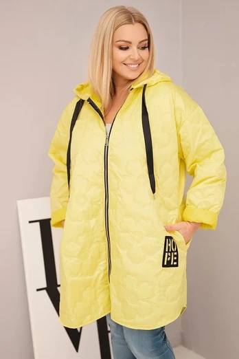 Moteriška Plus Size geltona striukė su gobtuvu ir HOPE užrašu