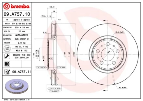 Stabdžių diskas BREMBO 09.A757.11