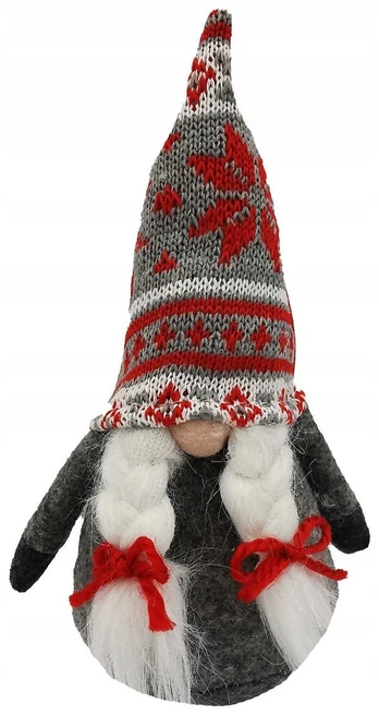 Kalėdinis nykštukas Klara, 20 cm, balta/raudona/pilka