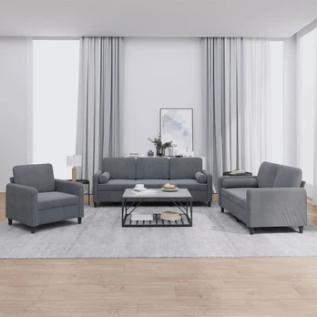 Sofa Sofos komplektas su pagalvėmis, 3 dalių, pilkas, aksomas