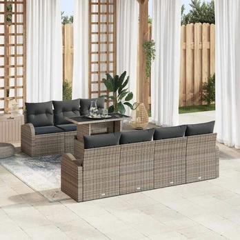 8 dalių sodo sofa su pagalvėmis Pilka Poli Ratanas