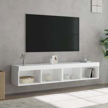 Tv spintelės su led lemputėmis, 2vnt., baltos, 80x30x30cm