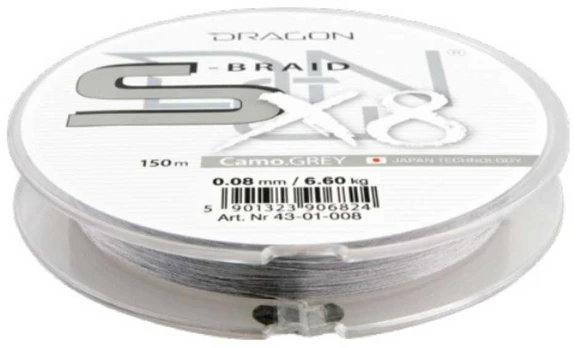 Pintas valas Dragon S-BRAID X8, 150 m | Camo Pilkas