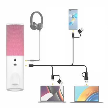 Mikrofonas - 7Ryms SR-AT10 USB-C USB-A Kondensatorinis Cable Release su RGB Balta