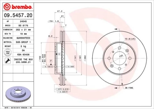Stabdžių diskas BREMBO 09.5457.20