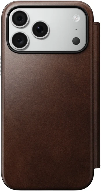 Cases and Covers - Flip Nomad Modern odinis dėklas-knygelė, rustic ruda (Horween) – iPhone 18 Pro Max/17 Pro Max