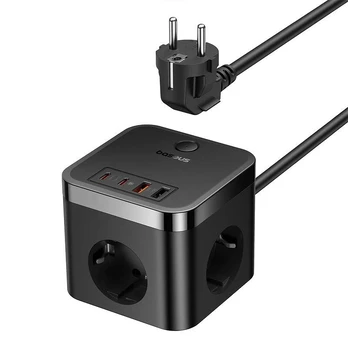 Wall charger Baseus PowerCombo 3AC+2U+2C 30W, 1.5m (juodas)