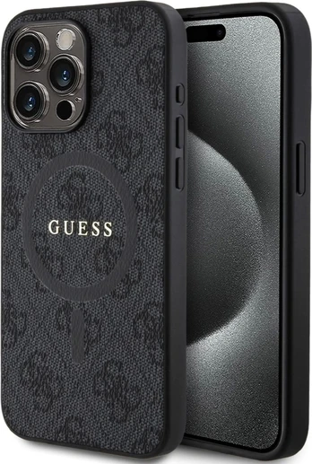 Dėklas Guess PU Leather 4G Colored Ring MagSafe Apple iPhone 15 Pro Max juodas