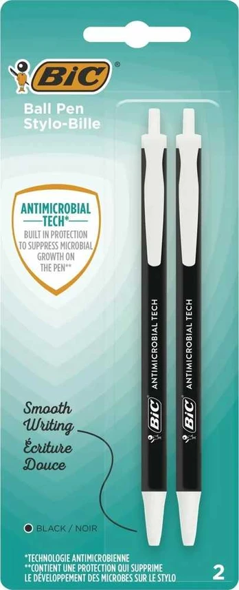 Bic Kuglepen Antimicrobial Tech Medium sort - certificeret som antimikrobiel overfladebeskyttelse - (2 stk.)