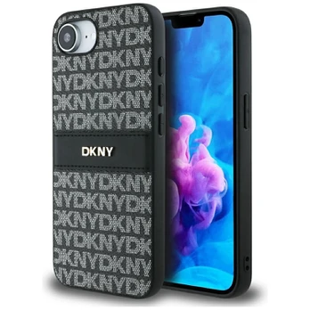 Dėklas DKNY Repeat Texture Pattern with Tonal Stripe do iPhone 16e juoda