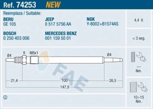 Kaitinimo žvakė FAE 74253