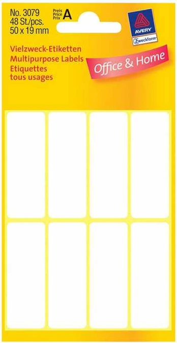 Avery Zweckform 3079, Baltas, Rectangle, Permanent, 50 x 19 mm, S, Paper