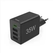 Hama 35W PD/QC 1x USB-C, 3x USB-A, juoda