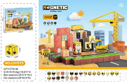 RAMIZ Magnetinių blokelių komplektas Statybvietė 100 vnt