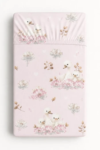 Medvilninė paklodė su guma 120 × 60 cm Little Swans