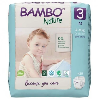 Sauskelnės Bambo Nature Classic, 3 dydis, 8 kg, 28 vnt.