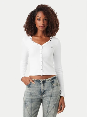 Guess Jeans Palaidinė W6YP03 K3647 Balta Slim Fit
