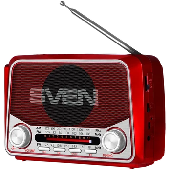 Speaker SVEN SRP-150, red (3W, Bluetooth, FM/AM/SW, USB, microSD, flashlight, battery) | SV-022617