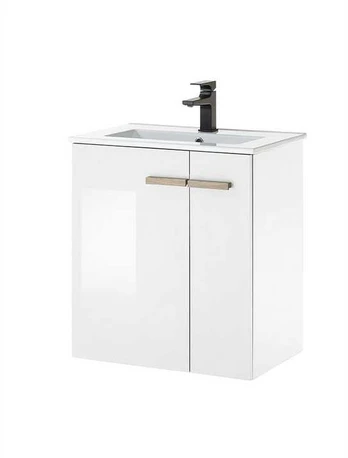 Praustuvo spintelė + praustuvė Solid, 70 cm, baltas blizgus